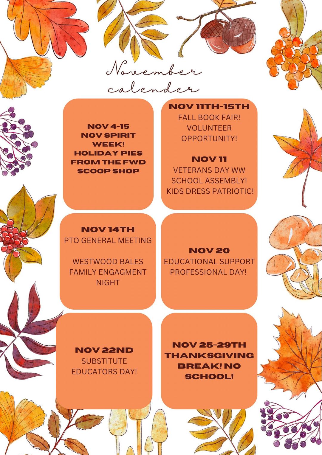 November Calendar of Events